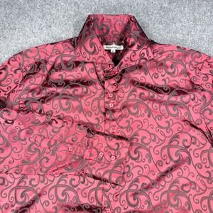 Daniel Ellissa Mens Large Burgundy Red Scroll Paisley Jacquard Button Down Shirt